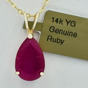 Genuine Ruby 14K Pendant w/ Necklace